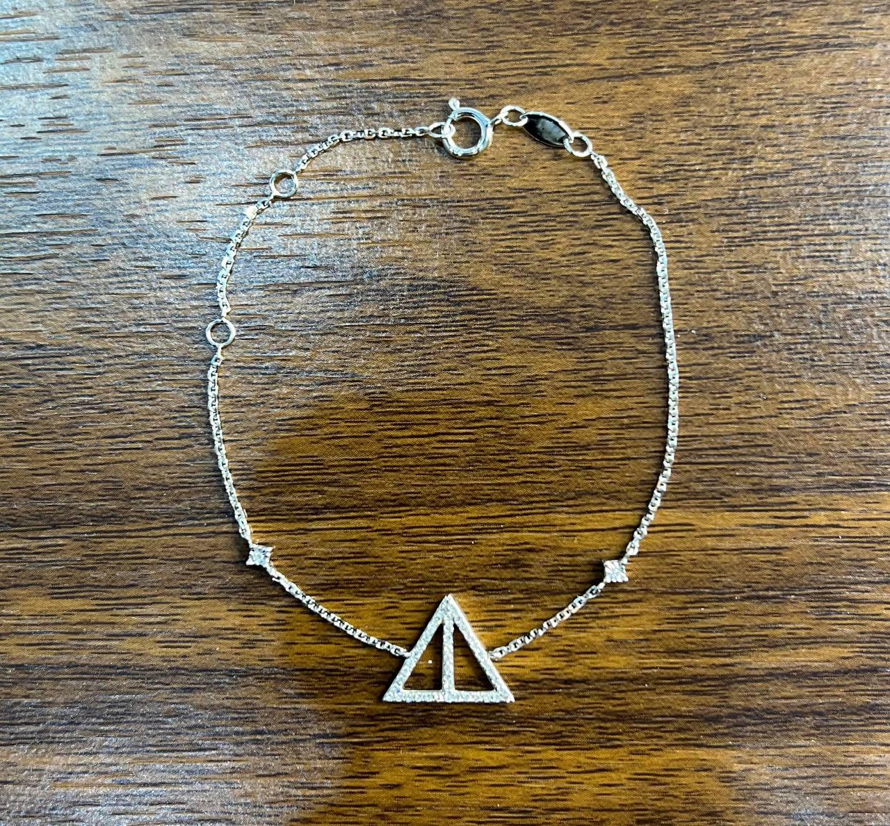 Triangle Geometric Pyramid White Diamond 14K White Gold Symbol Chain Bracelet