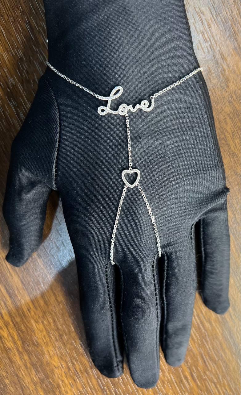 Love Heart Romance Romantic White Diamond 18K White Gold Finger Hand Bracelet