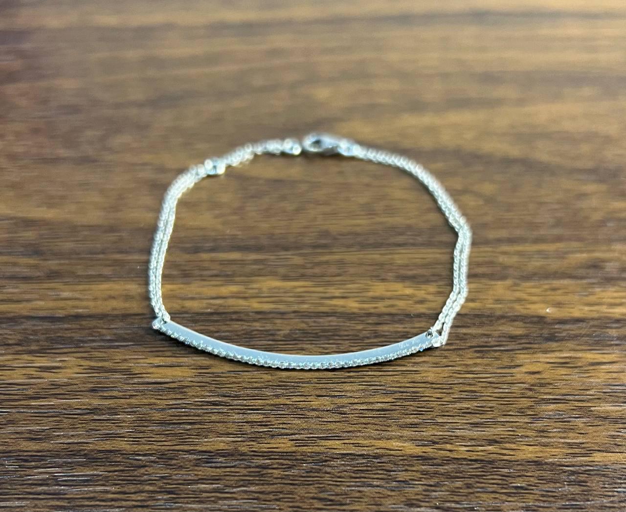 Classic Diamond Line Bar Statement 14K White Gold Chain Minimalistic Bracelet