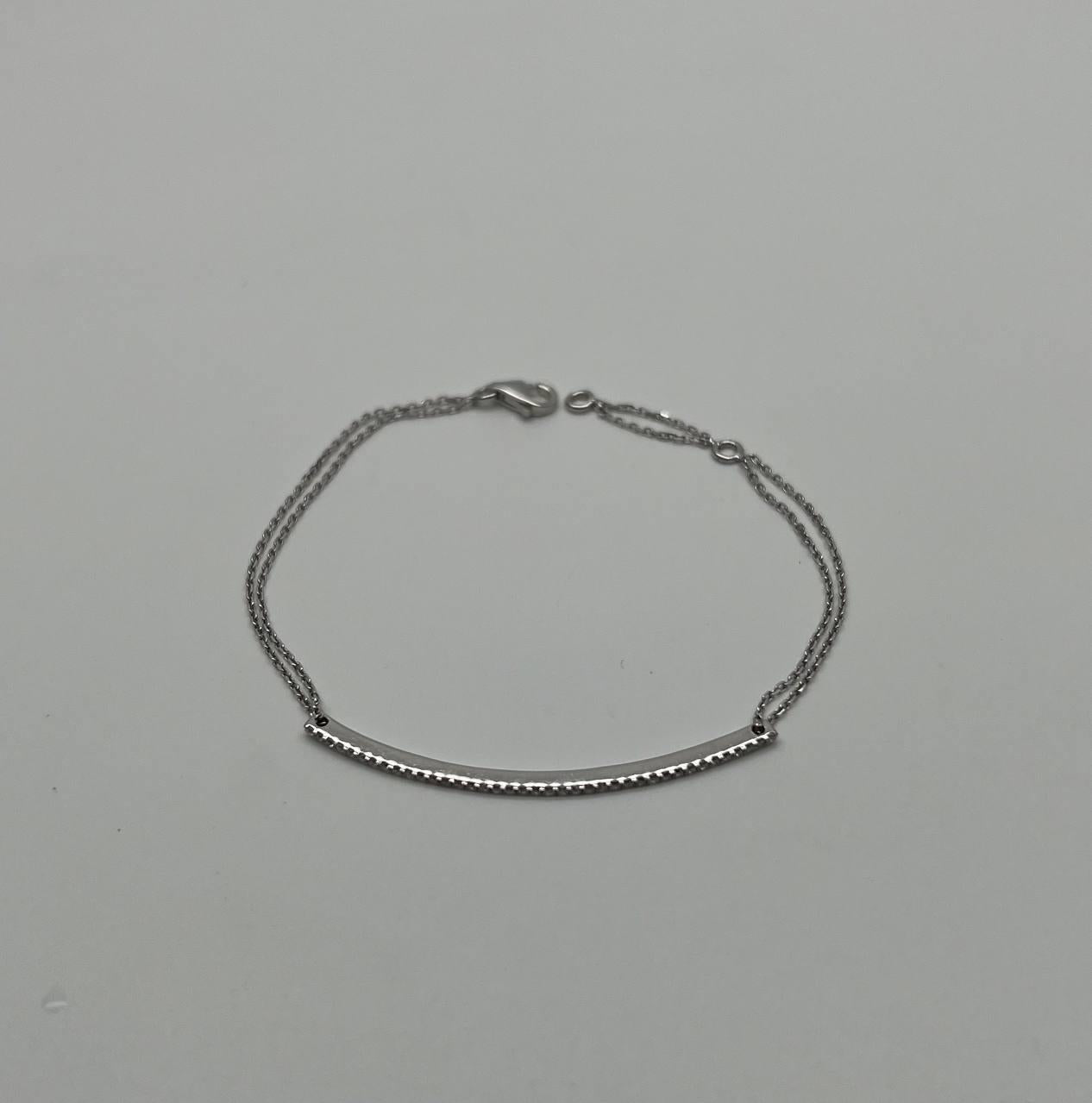 Classic Diamond Line Bar Statement 14K White Gold Chain Minimalistic Bracelet