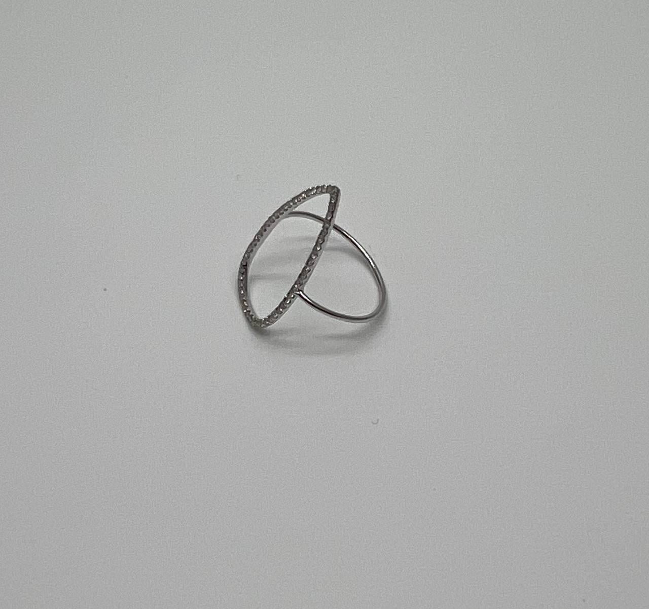 Drop Geometric Minimalist Brilliant Cut White Diamond 14 Karat White Gold Ring