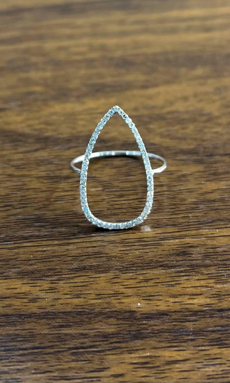 Drop Geometric Minimalist Brilliant Cut White Diamond 14 Karat White Gold Ring