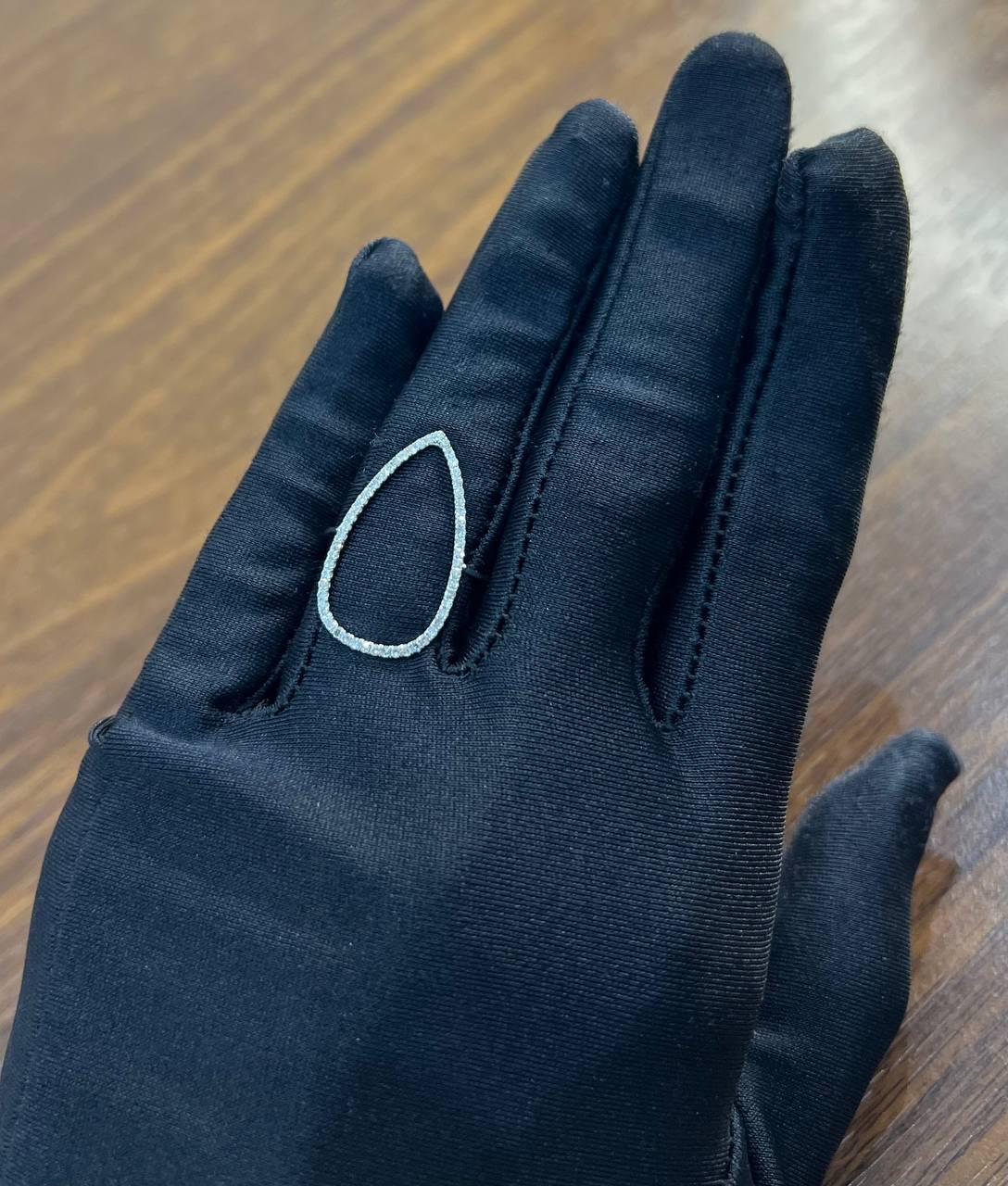 Drop Geometric Minimalist Brilliant Cut White Diamond 14 Karat White Gold Ring