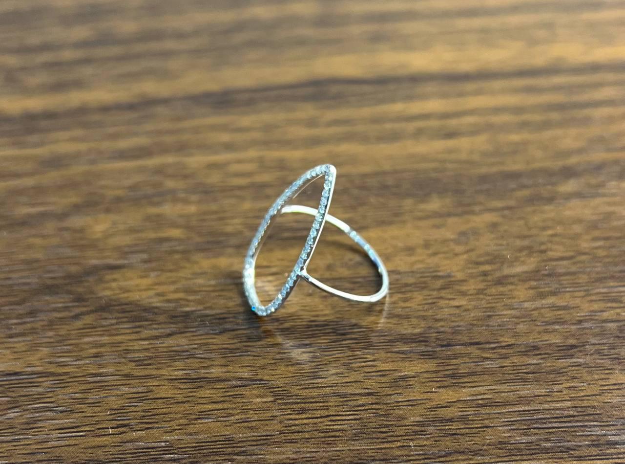 Drop Geometric Minimalist Brilliant Cut White Diamond 14 Karat White Gold Ring