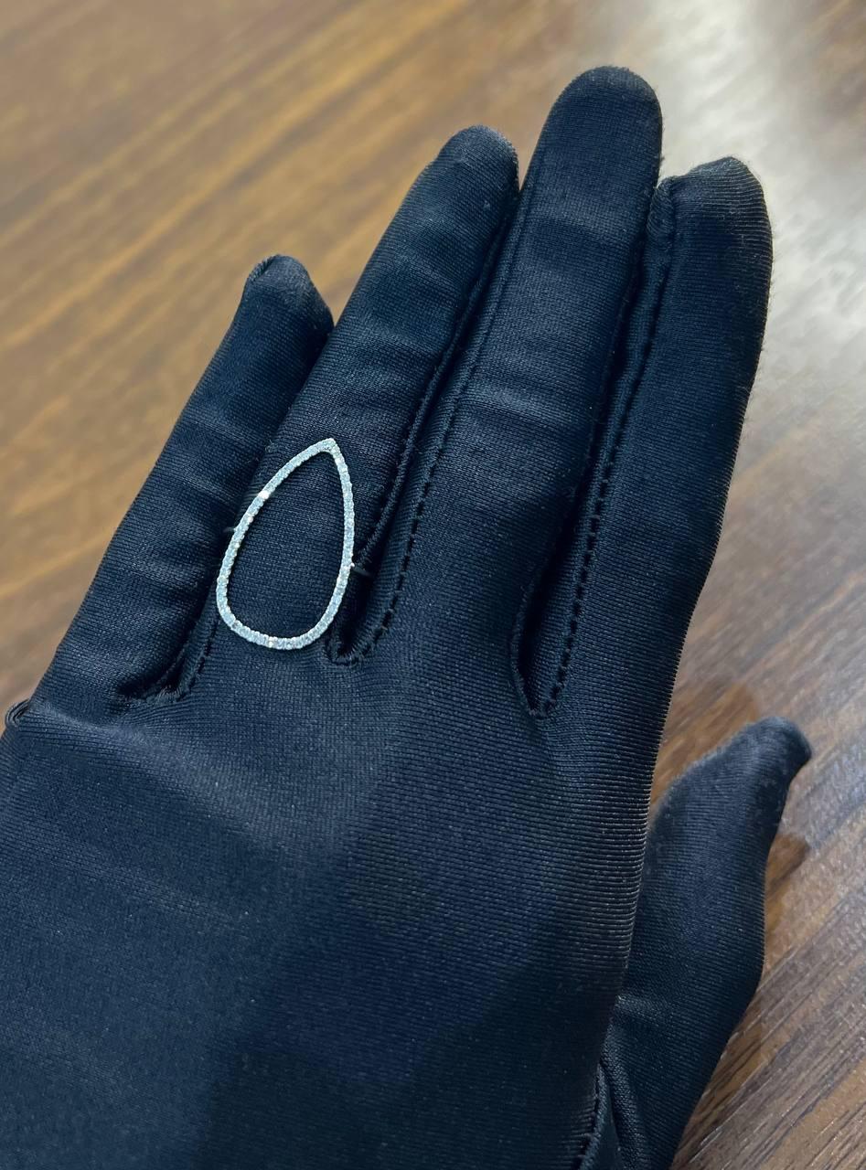 Drop Geometric Minimalist Brilliant Cut White Diamond 14 Karat White Gold Ring