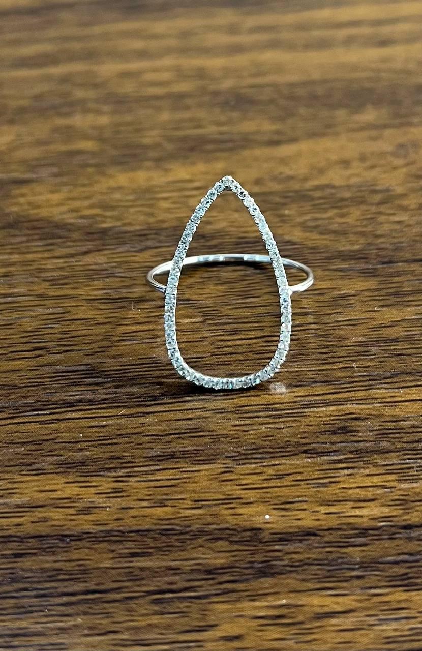 Drop Geometric Minimalist Brilliant Cut White Diamond 14 Karat White Gold Ring