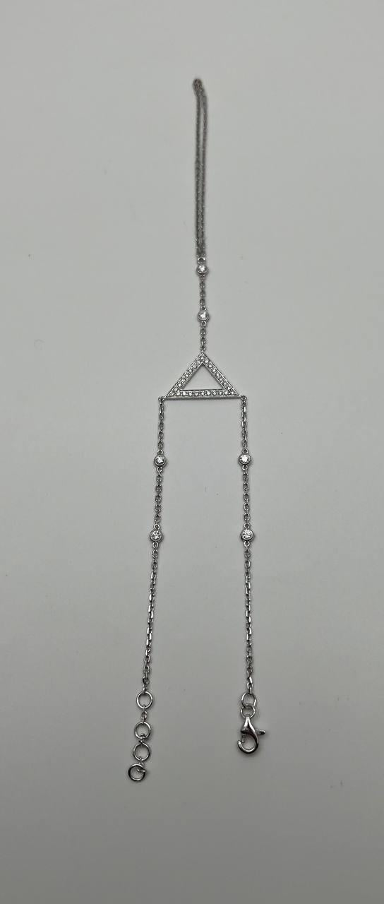 Finger Ring Chain Triangle Geometric Diamond 18K White Gold Statement Bracelet