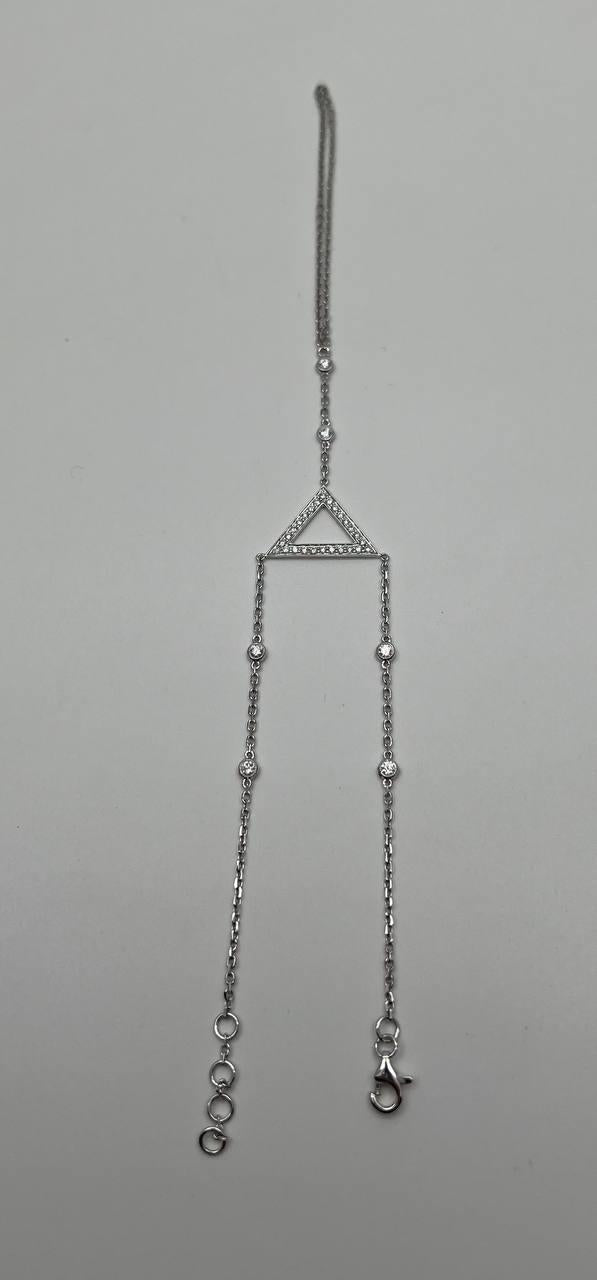 Finger Ring Chain Triangle Geometric Diamond 18K White Gold Statement Bracelet