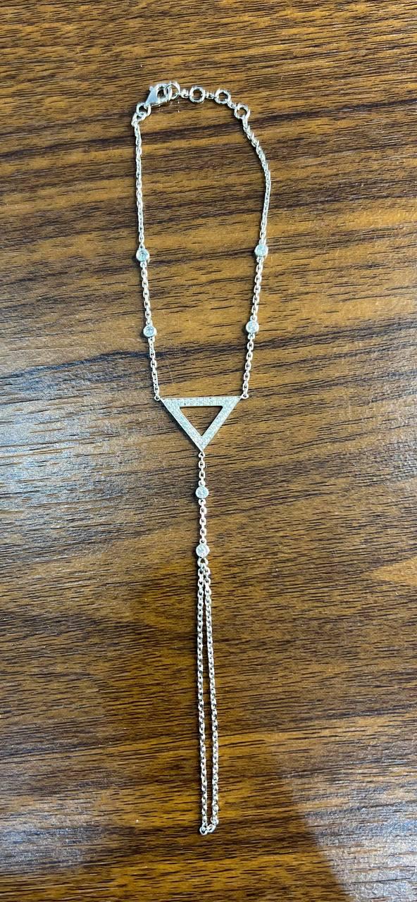 Finger Ring Chain Triangle Geometric Diamond 18K White Gold Statement Bracelet