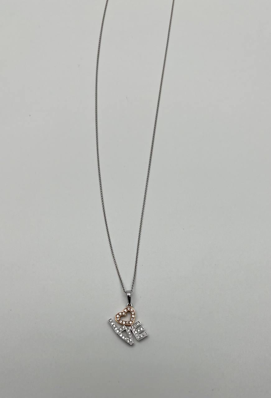 Love Heart Romance Romantic White Diamond 14K White Rose Gold Necklace Pendant