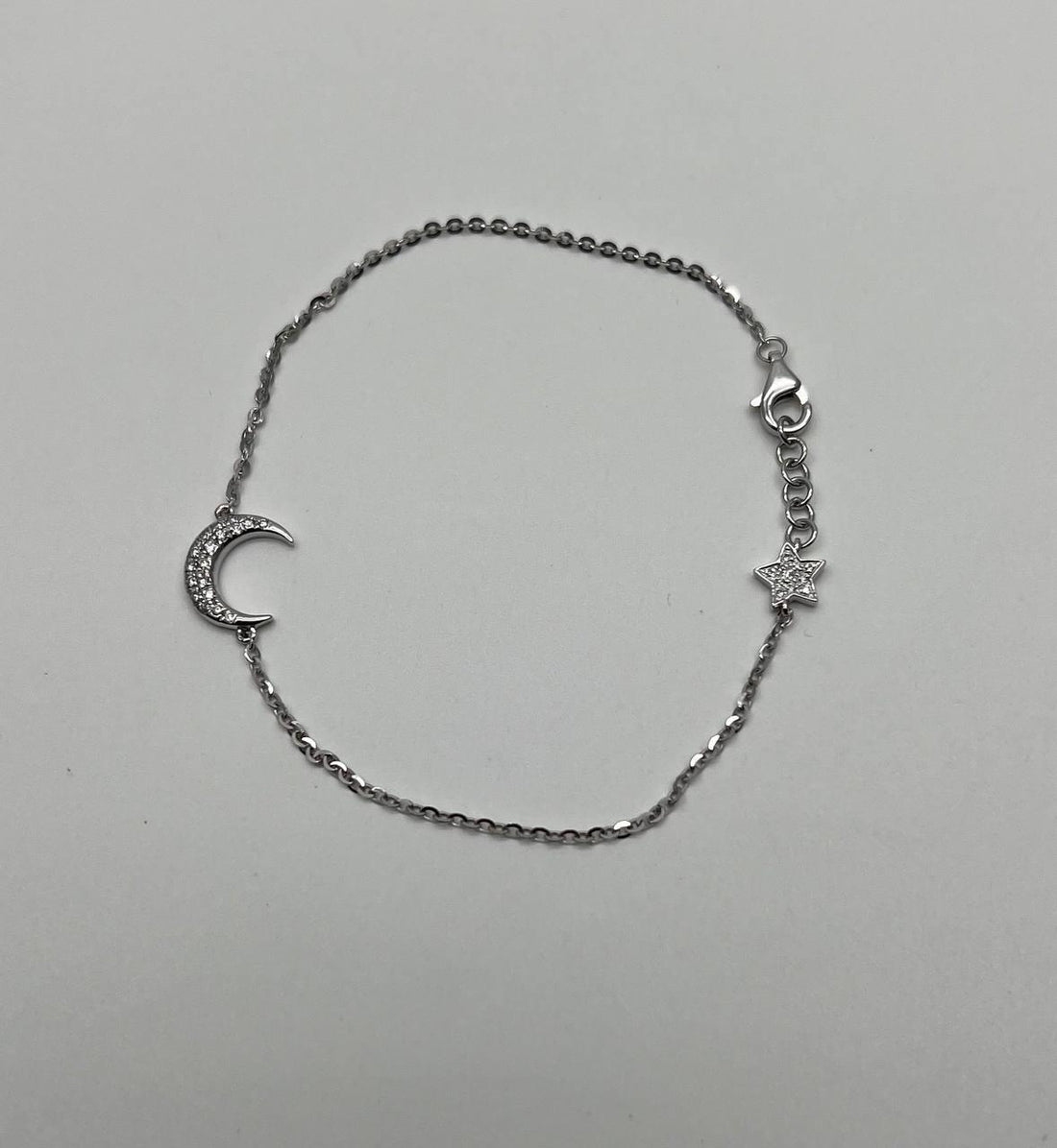 Lunar Moon Star White Brilliant Diamond Pave 18 Karat White Gold Chain Bracelet