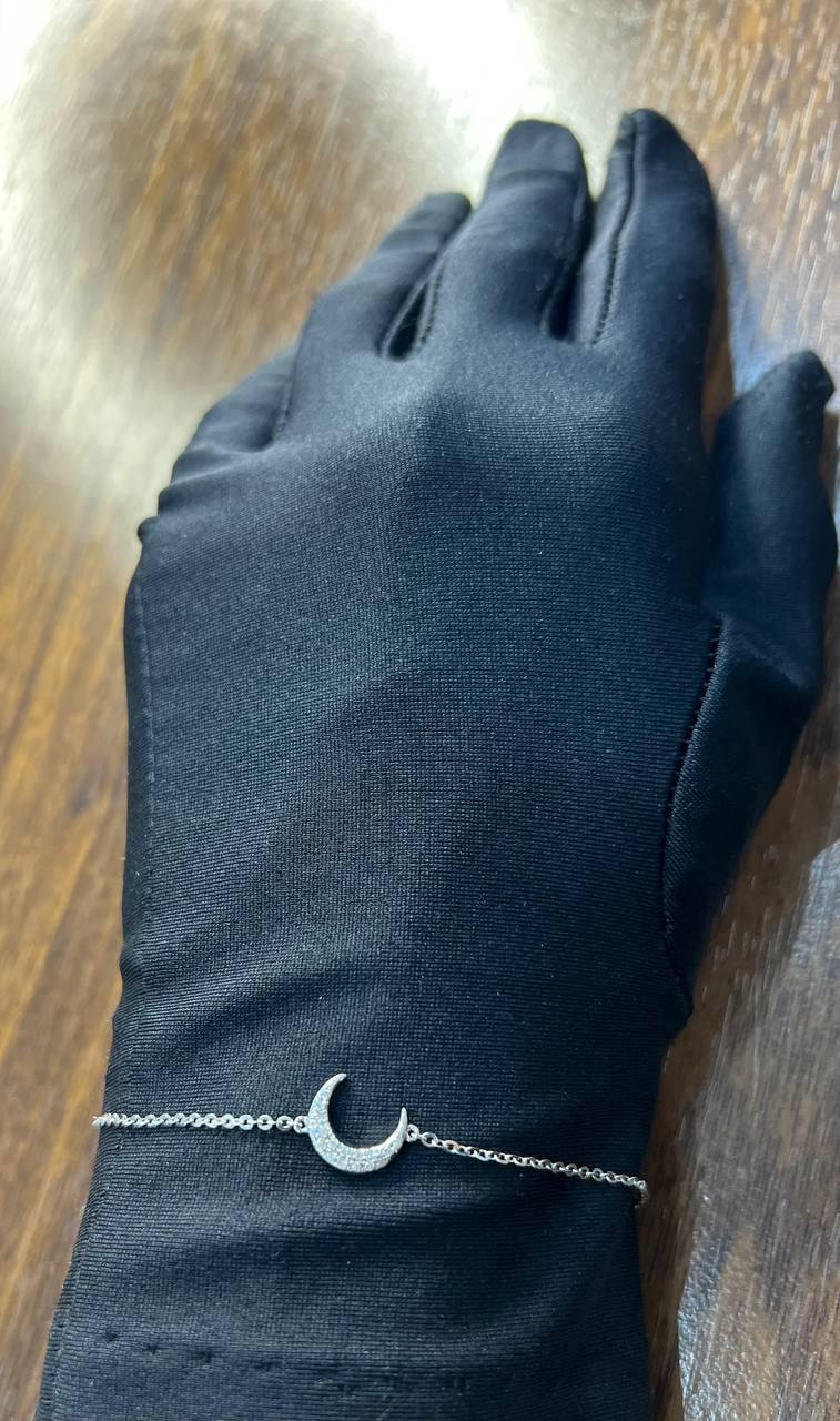 Lunar Moon Star White Brilliant Diamond Pave 18 Karat White Gold Chain Bracelet