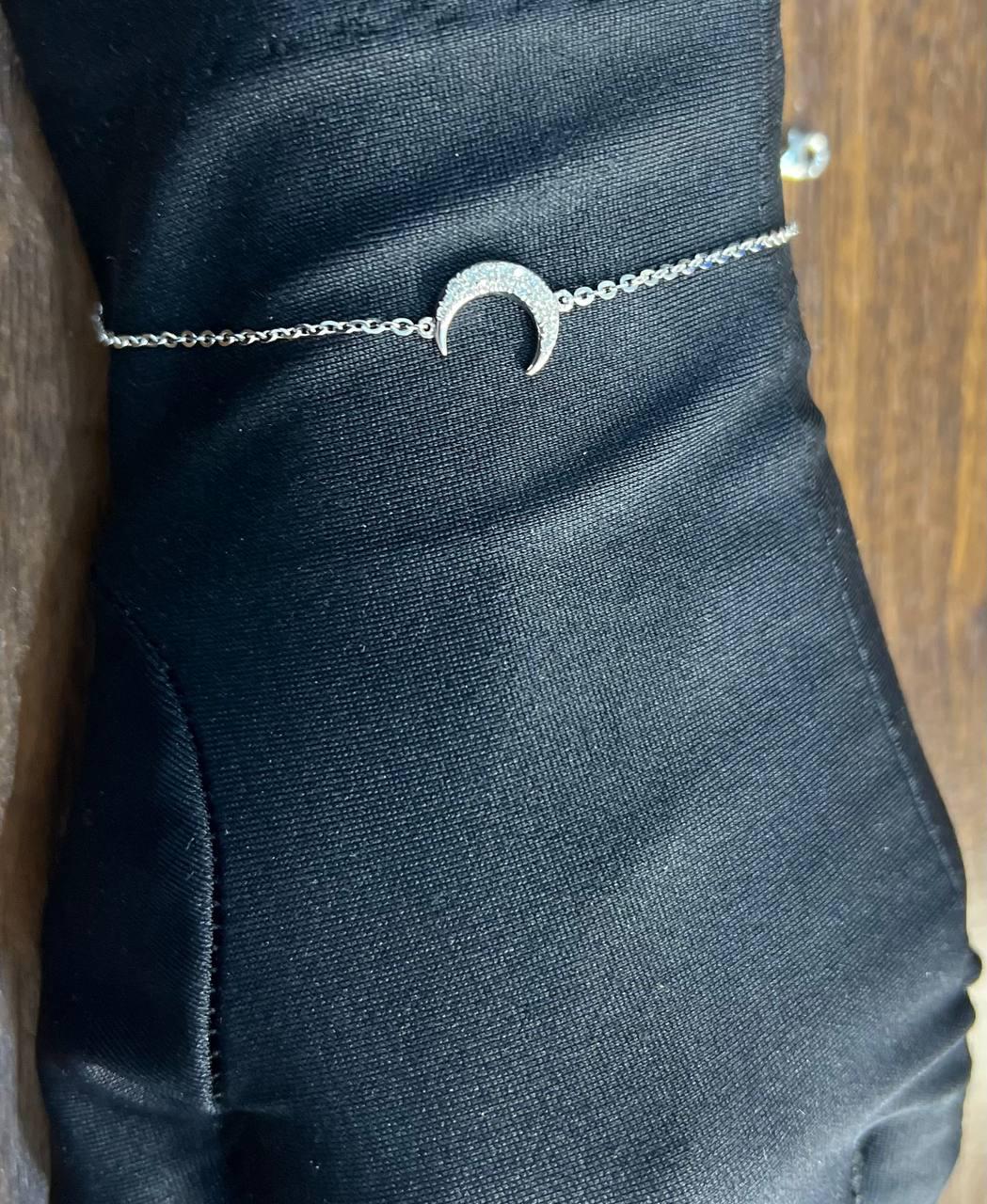 Lunar Moon Star White Brilliant Diamond Pave 18 Karat White Gold Chain Bracelet