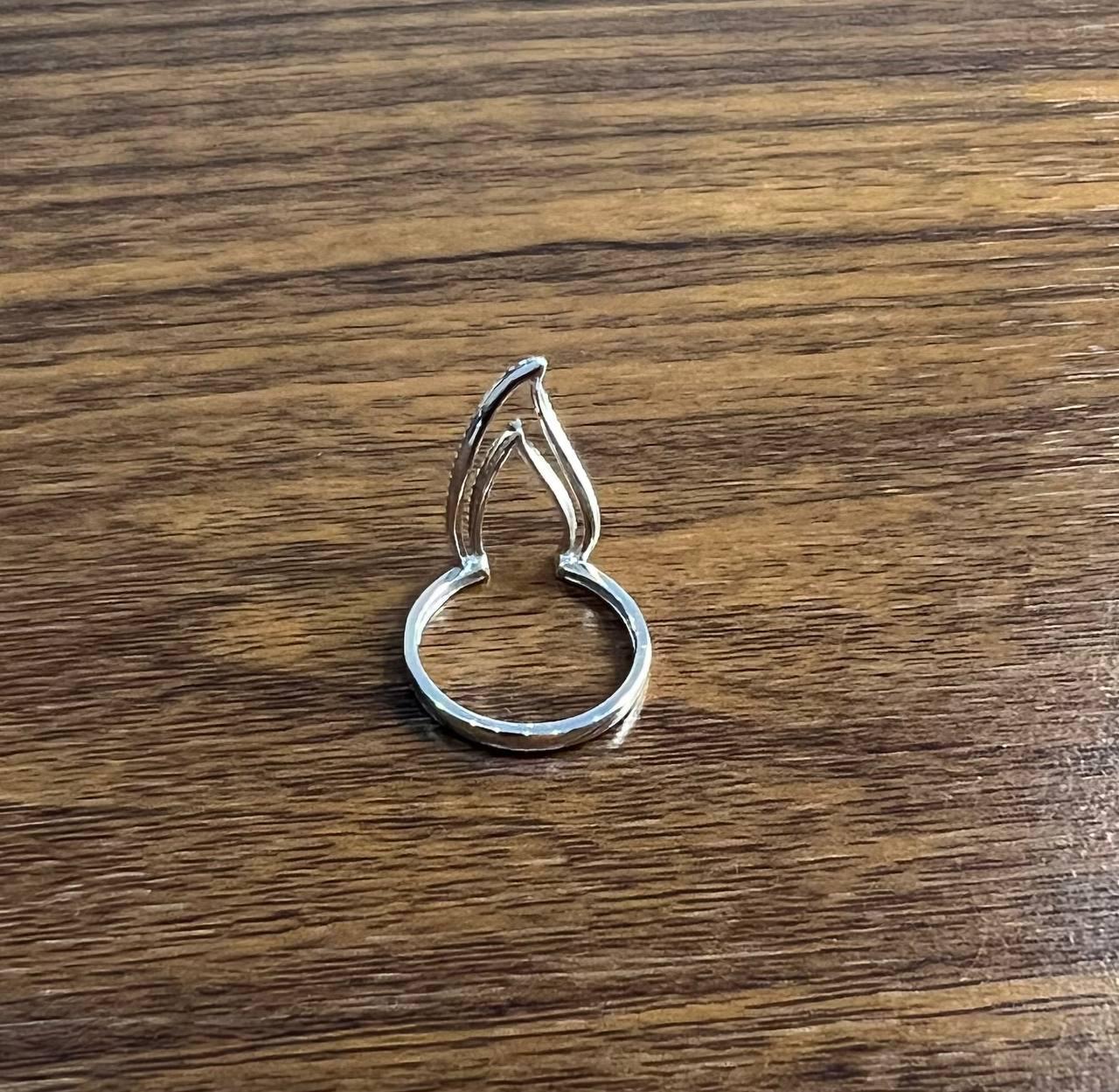 Flame Fire Geometric Triangle Cut White Diamond 14 Karat White Gold Ring