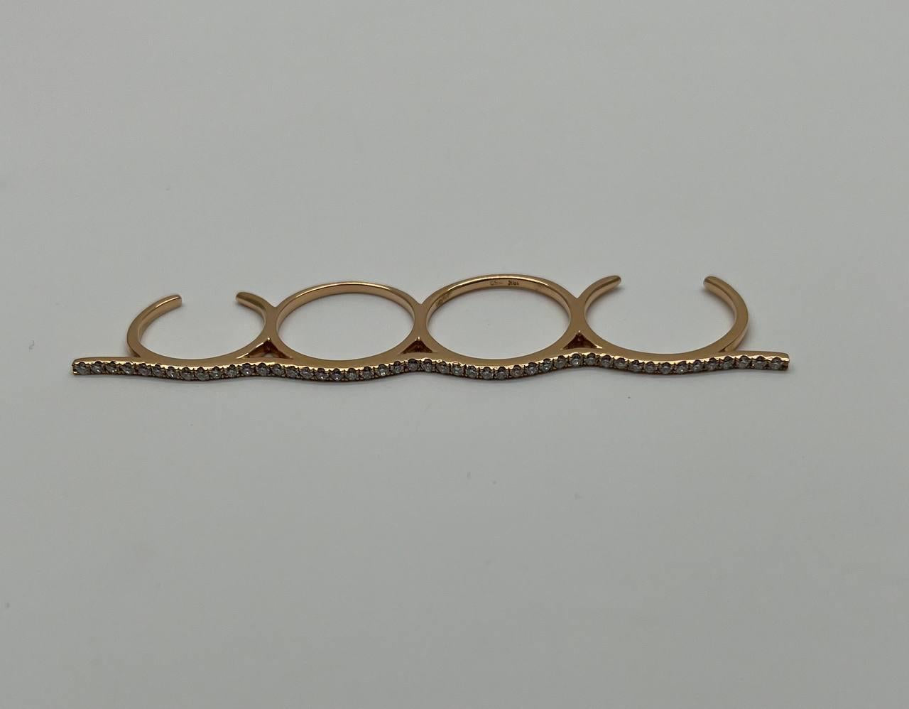 Full Finger Hand White Brilliant Diamond Knuckle 18K Rose Gold Statement Ring