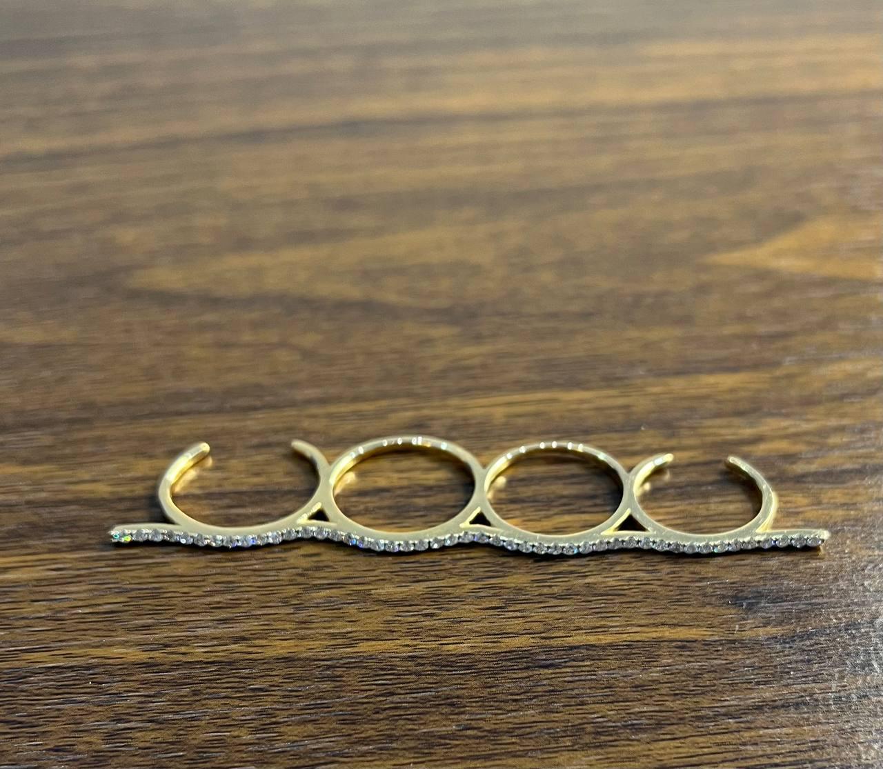 Full Finger Hand White Brilliant Diamond Knuckle 18K Rose Gold Statement Ring