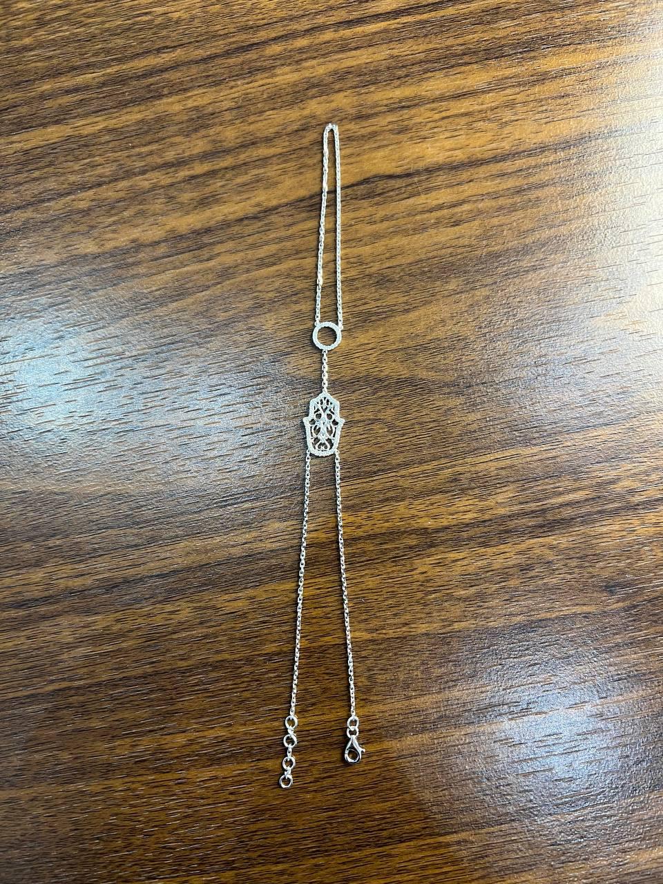 Finger Ring Chain Hamsa Hand Diamond Symbol 18K White Gold Statement Bracelet