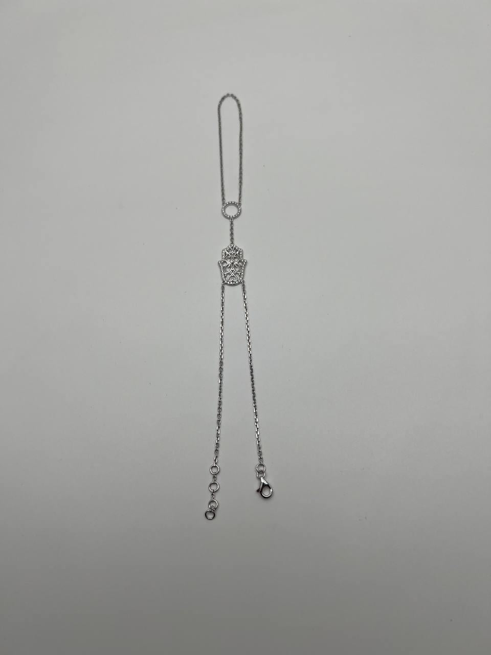 Finger Ring Chain Hamsa Hand Diamond Symbol 18K White Gold Statement Bracelet