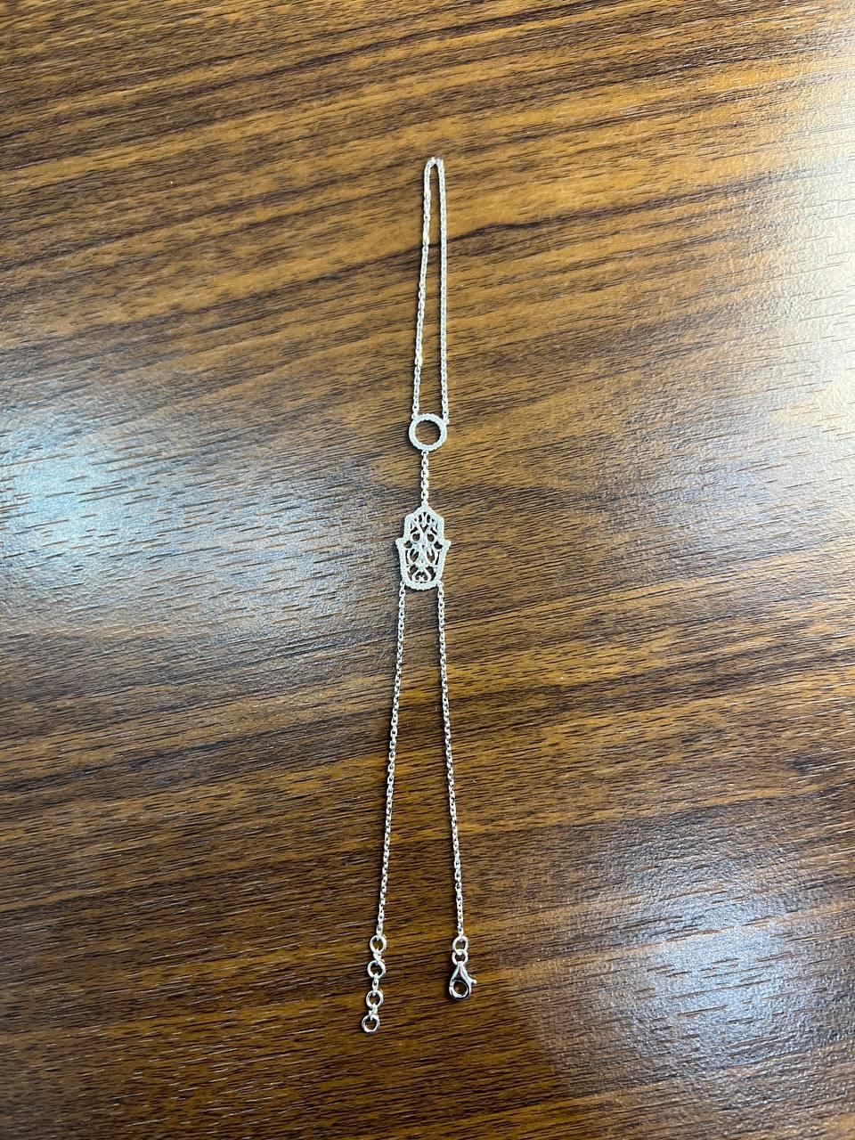 Finger Ring Chain Hamsa Hand Diamond Symbol 18K White Gold Statement Bracelet