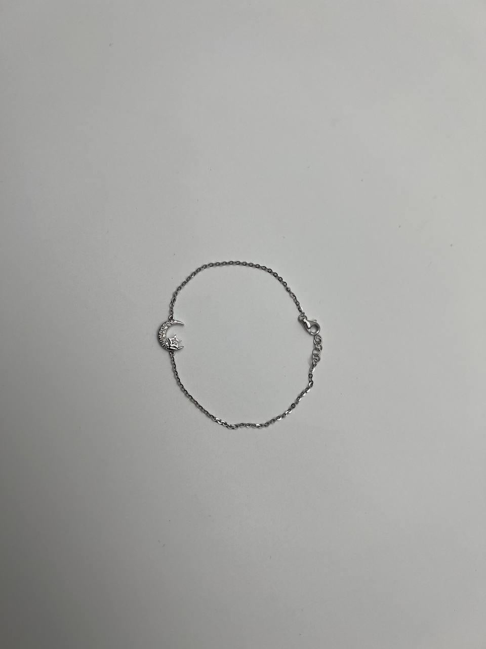 Lunar Moon Star White Brilliant Diamond Pave 18 Karat White Gold Chain Bracelet