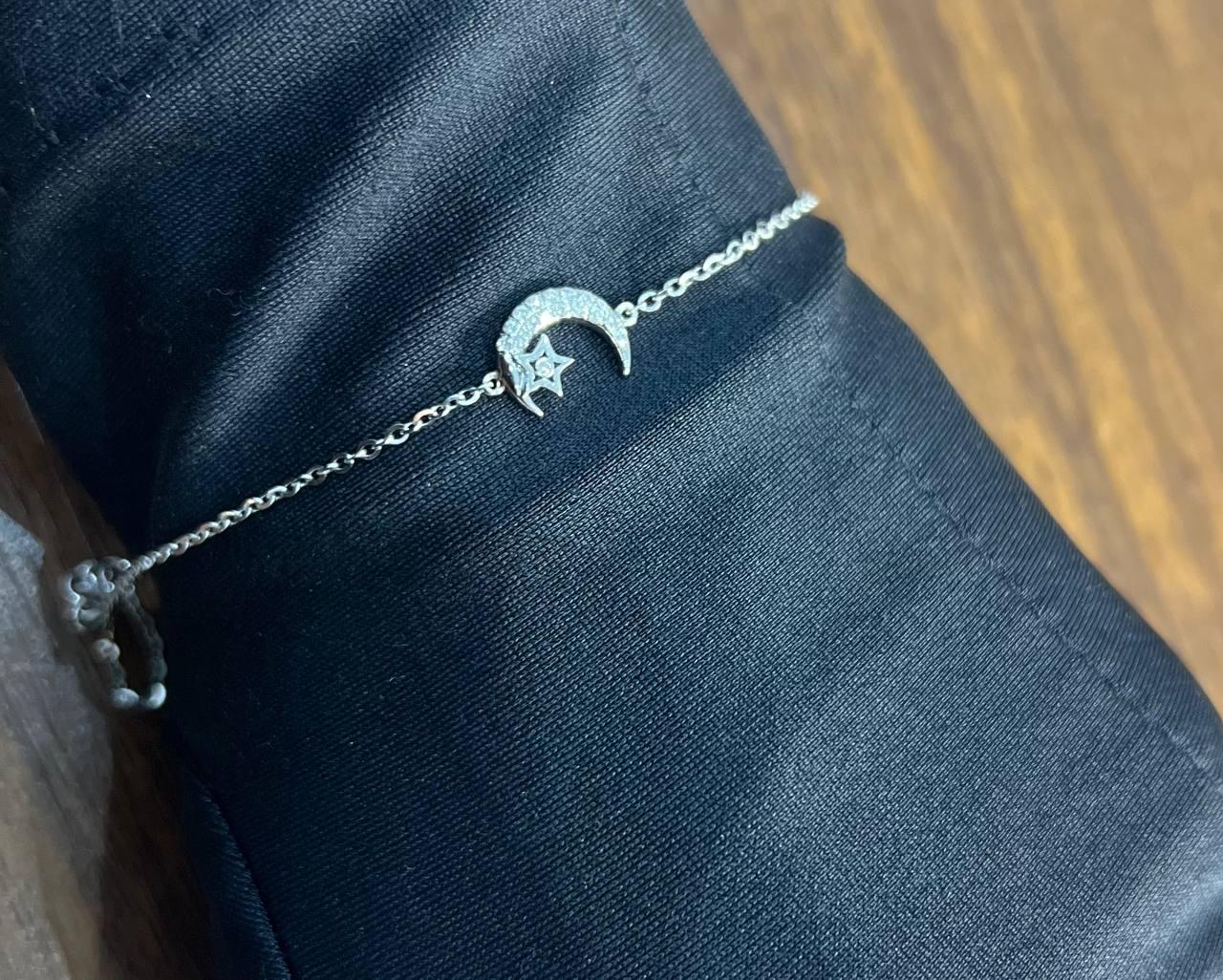 Lunar Moon Star White Brilliant Diamond Pave 18 Karat White Gold Chain Bracelet