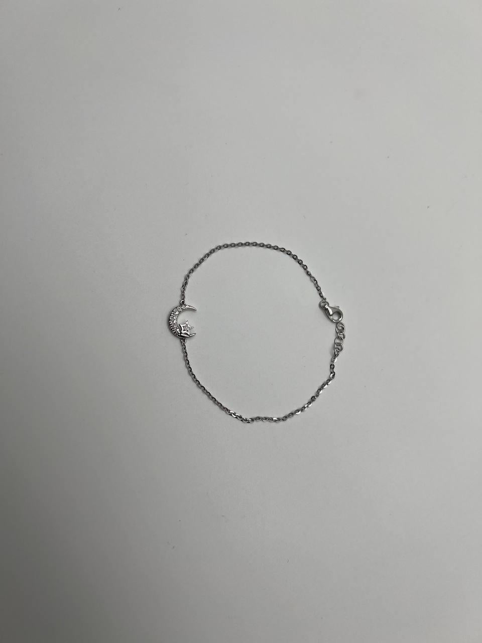 Lunar Moon Star White Brilliant Diamond Pave 18 Karat White Gold Chain Bracelet
