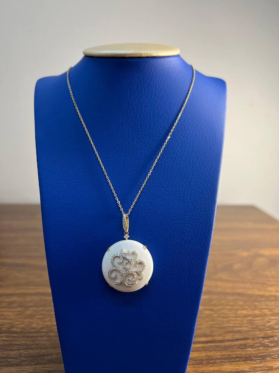 White Agate Diamond 18 Karat Rose Gold Theme Flowers Floral Pendant Necklace