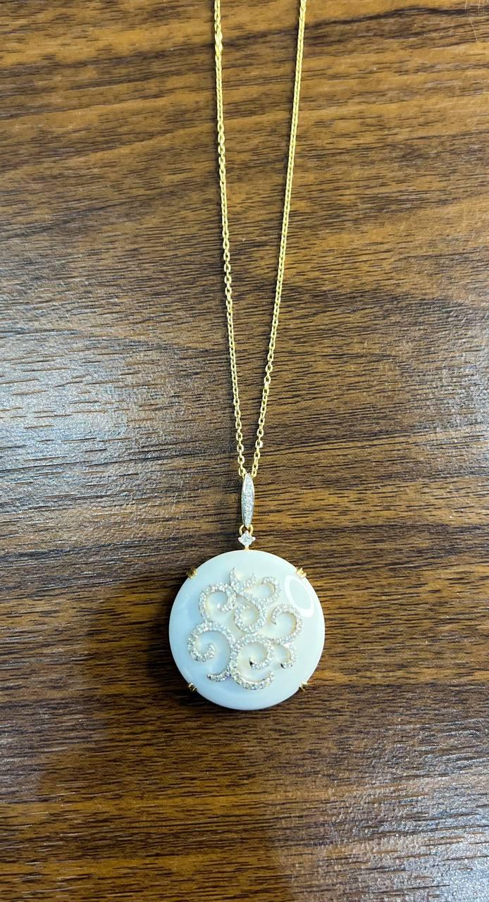 White Agate Diamond 18 Karat Rose Gold Theme Flowers Floral Pendant Necklace