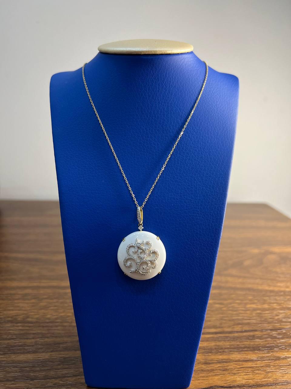 White Agate Diamond 18 Karat Rose Gold Theme Flowers Floral Pendant Necklace