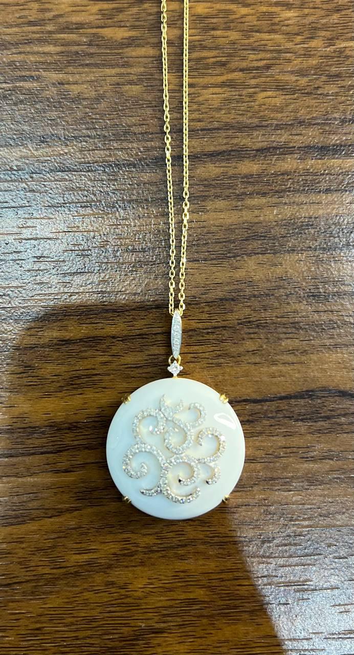 White Agate Diamond 18 Karat Rose Gold Theme Flowers Floral Pendant Necklace