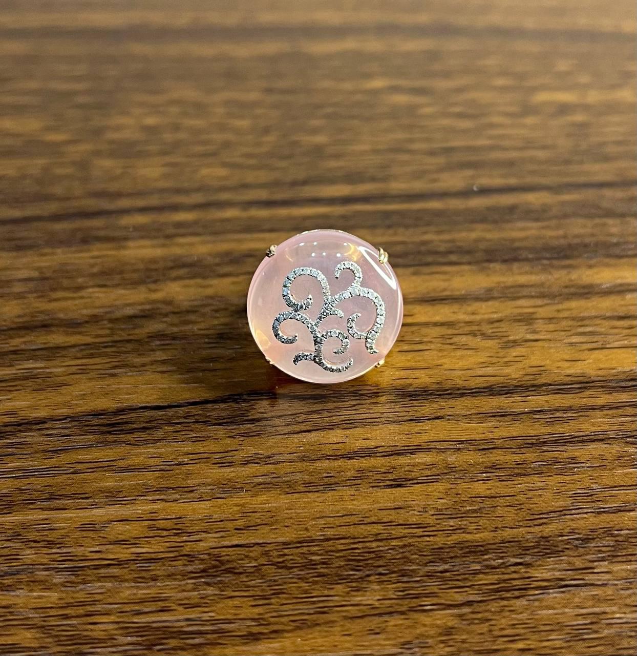 Rose Quartz Diamond 18 Karat Rose Gold Rose Theme Flowers Floral Statement Ring