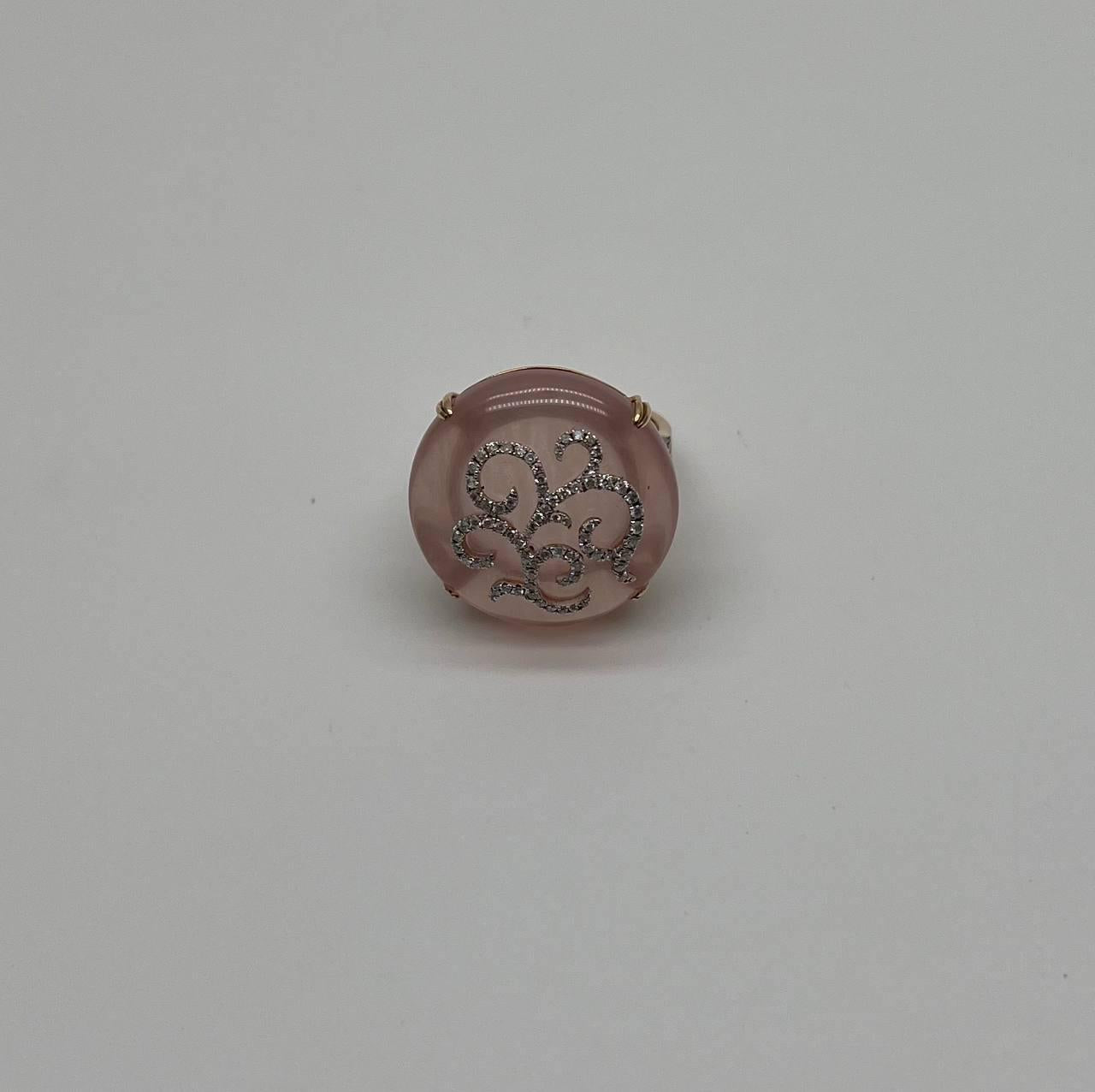 Rose Quartz Diamond 18 Karat Rose Gold Rose Theme Flowers Floral Statement Ring
