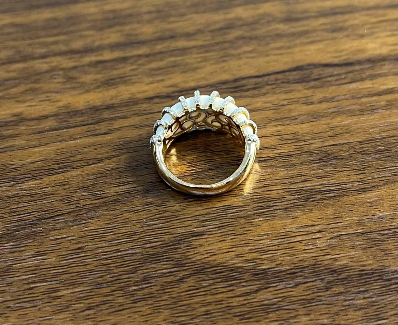 White Agate Cabochon White Diamonds 18 Karat Rose Gold Statement Unique Ring