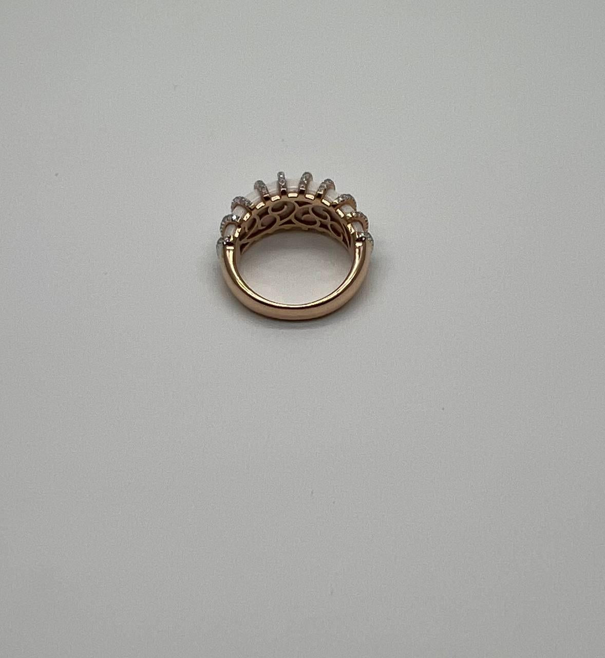 White Agate Cabochon White Diamonds 18 Karat Rose Gold Statement Unique Ring