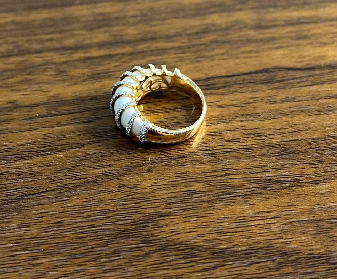 White Agate Cabochon White Diamonds 18 Karat Rose Gold Statement Unique Ring