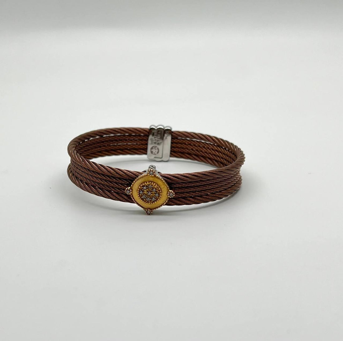 Cable Multi Row with 18K White Gold Brown Diamonds Filigree Statement Bracelet