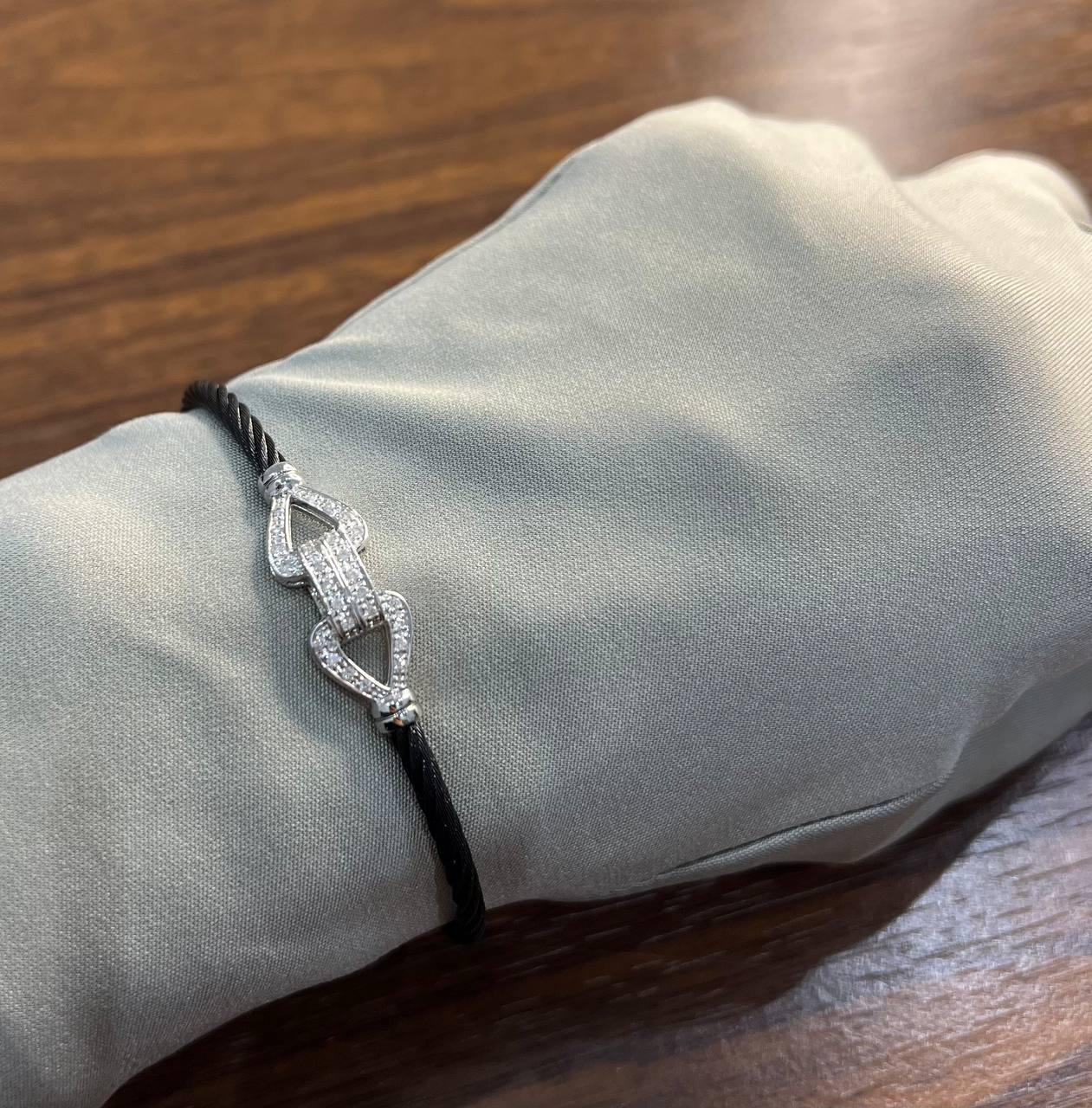 Cable Single Row with 18K White Gold White Diamonds Filigree Statement Bracelet