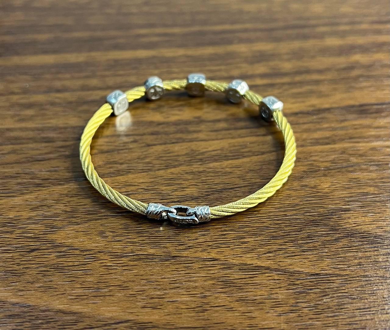 Yellow Cable Multi Row with 18K White Gold Diamonds Filigree Statement Bracelet