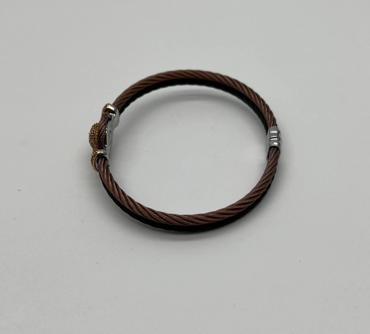 Brown Black Cable Row 18K Rose White Gold Diamonds Filigree Statement Bracelet