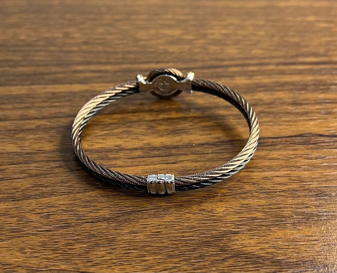 Brown Black Cable Row 18K Rose White Gold Diamonds Filigree Statement Bracelet