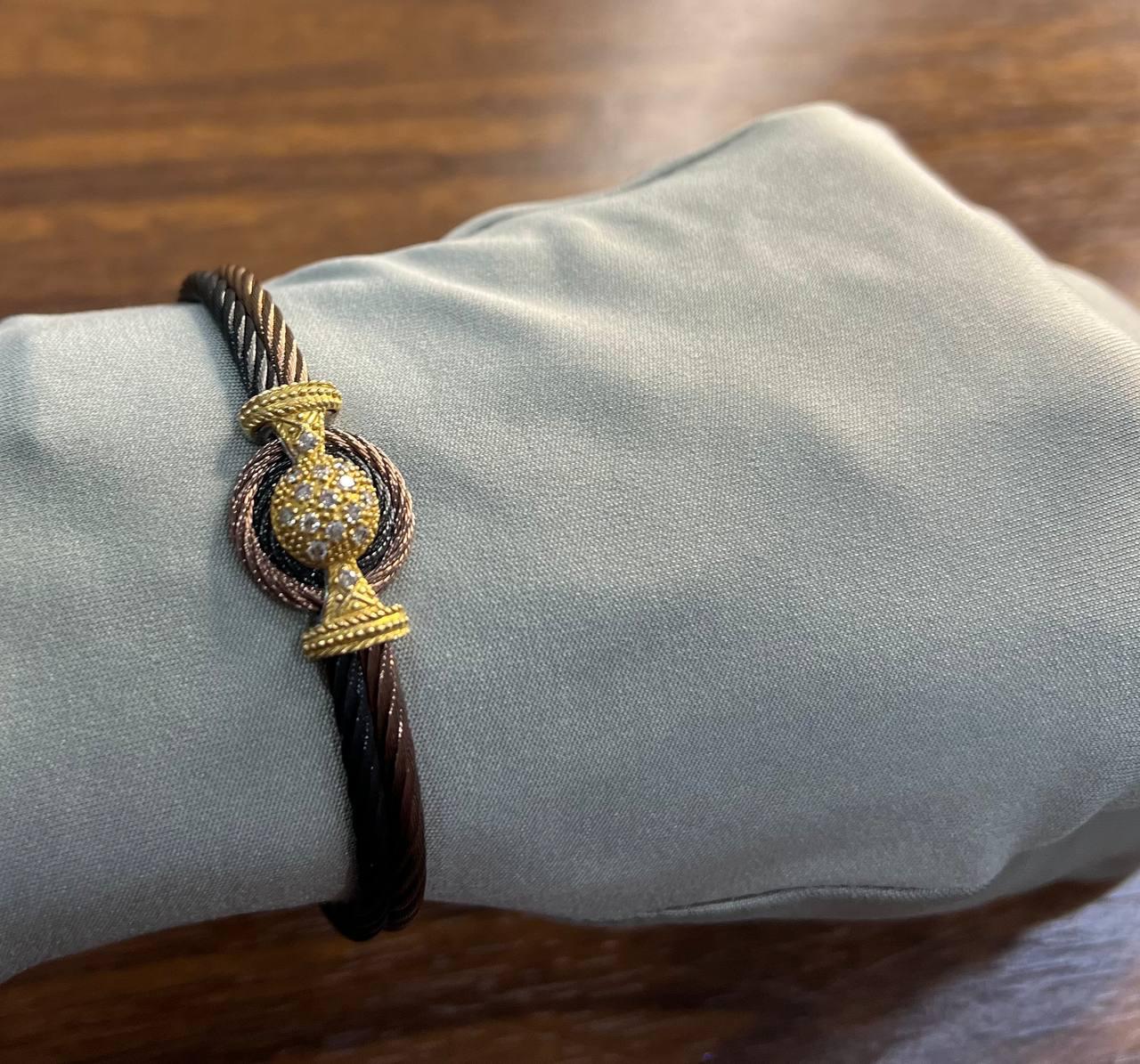 Brown Black Cable Row 18K Rose White Gold Diamonds Filigree Statement Bracelet