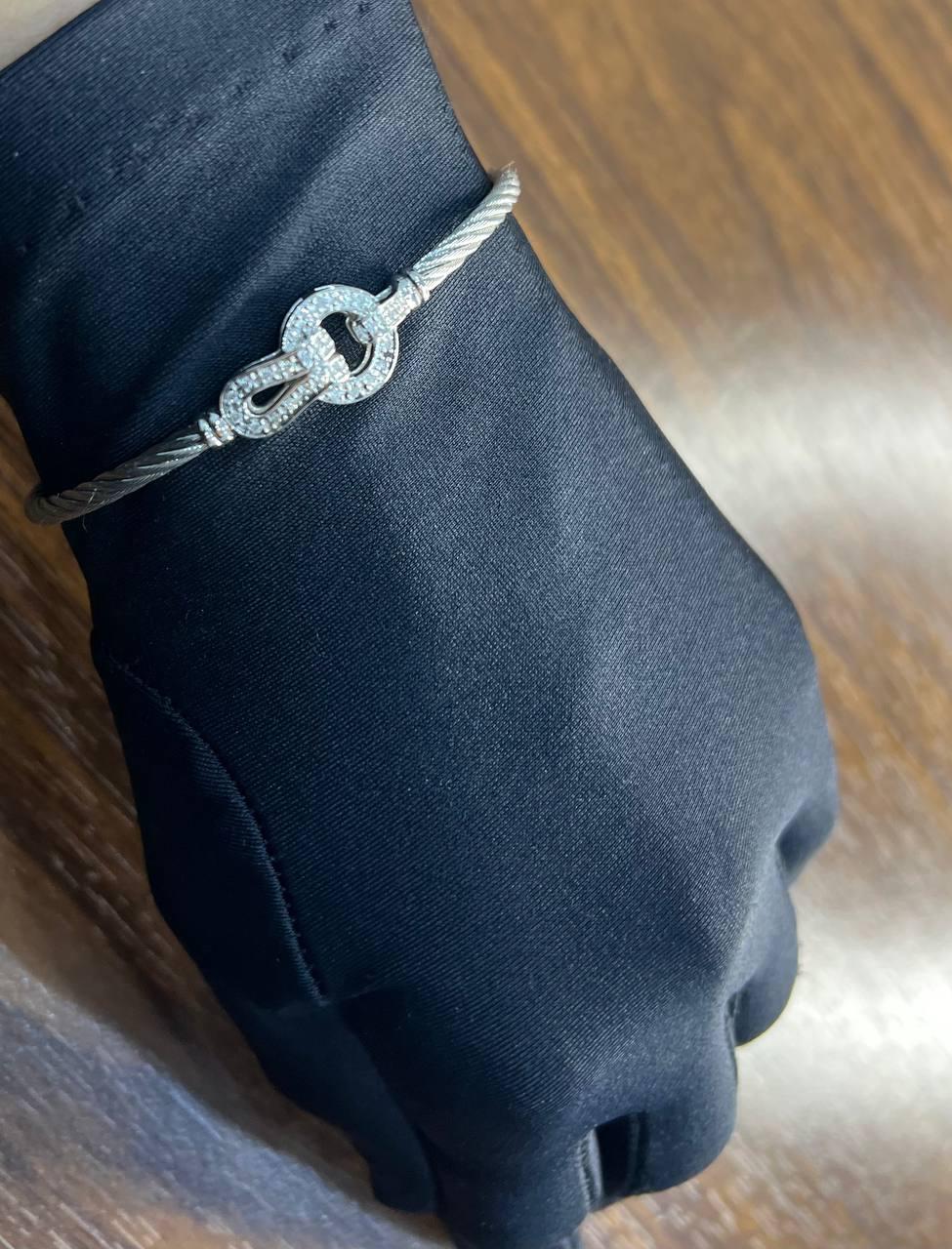 Silver Cable Row 18 Karat White Gold Diamonds Filigree Statement Symbol Bracelet