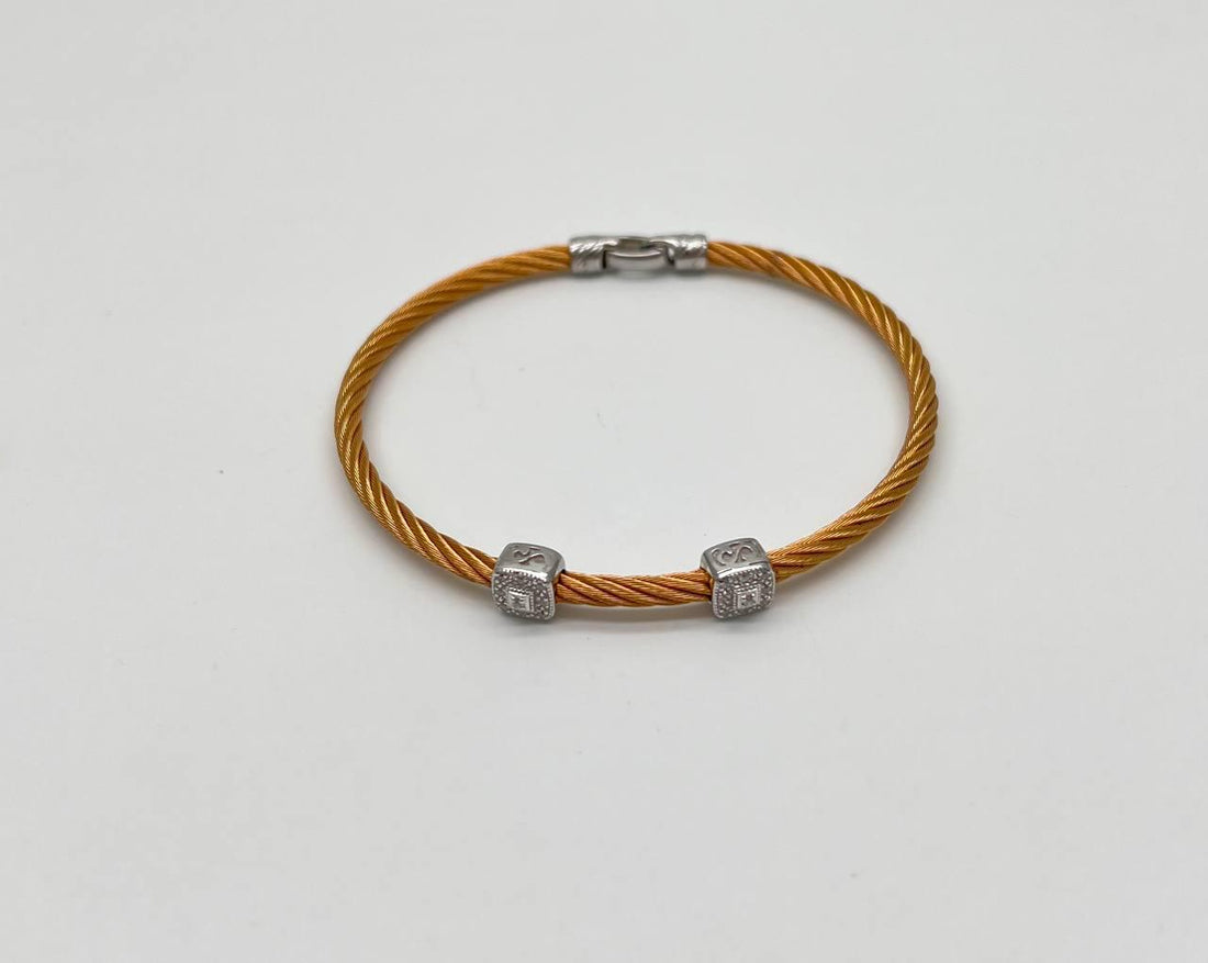 Yellow Cable Row 18 Karat White Gold Diamonds Filigree Statement Steel Bracelet