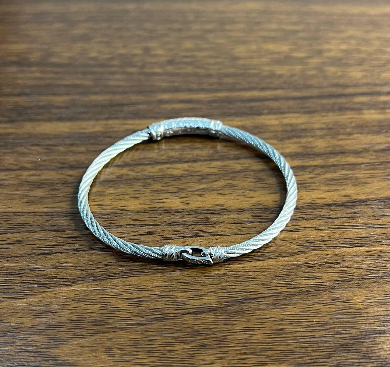 Silver Cable Row 18K White Gold Diamonds Filigree Statement Twisted Bracelet