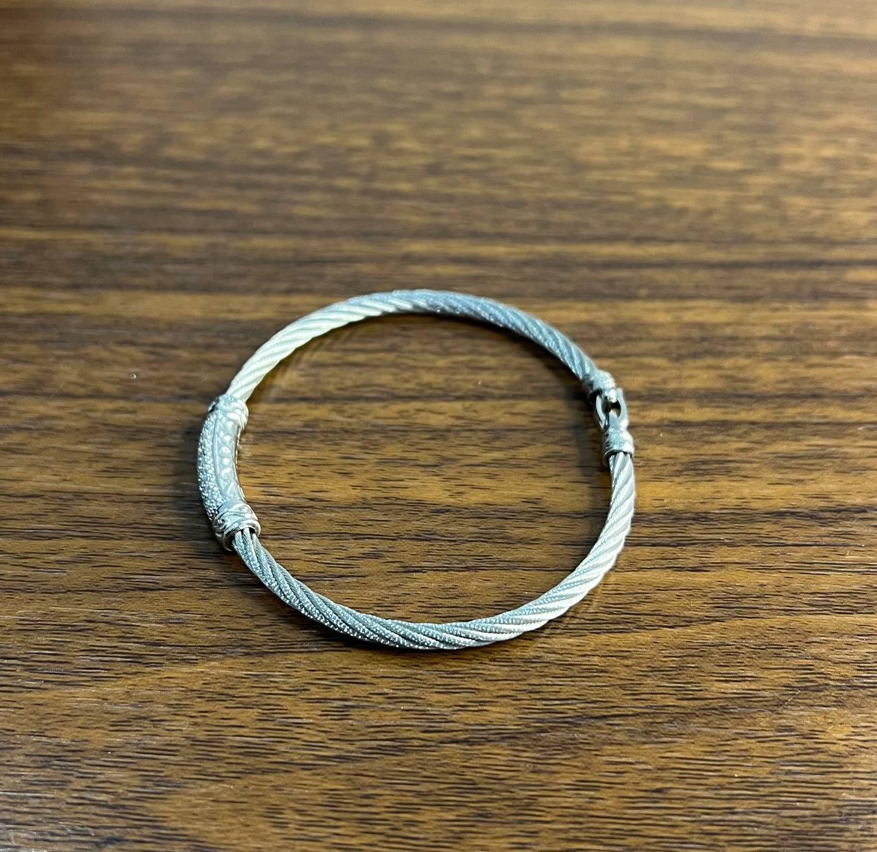 Silver Cable Row 18K White Gold Diamonds Filigree Statement Twisted Bracelet