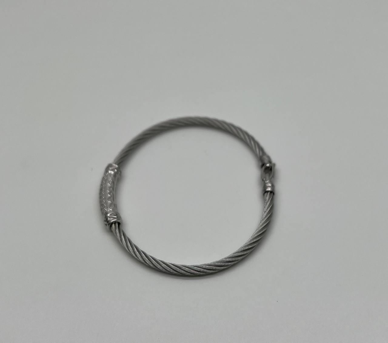 Silver Cable Row 18K White Gold Diamonds Filigree Statement Twisted Bracelet