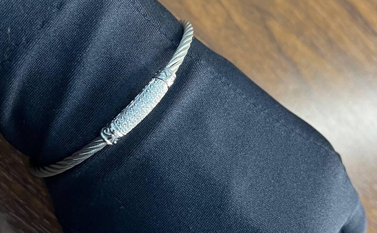 Silver Cable Row 18K White Gold Diamonds Filigree Statement Twisted Bracelet