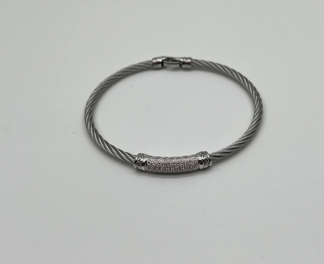 Silver Cable Row 18K White Gold Diamonds Filigree Statement Twisted Bracelet