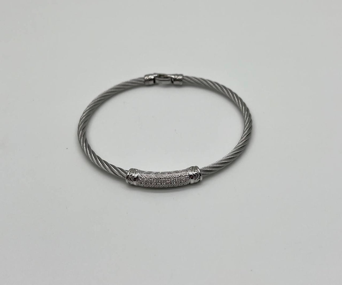 Silver Cable Row 18K White Gold Diamonds Filigree Statement Twisted Bracelet