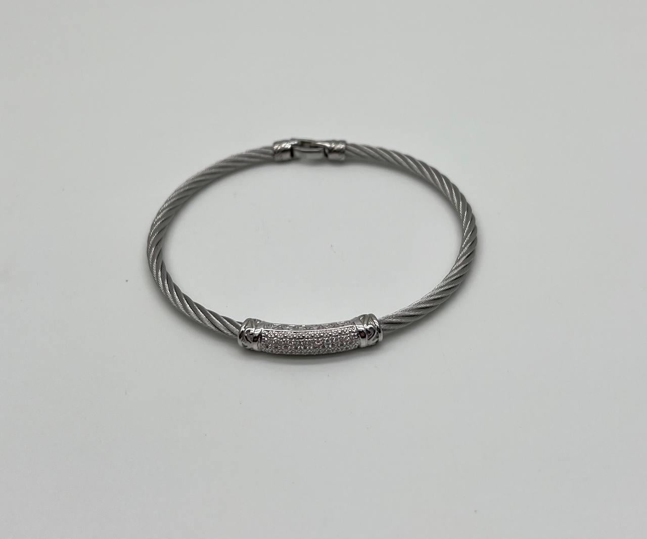 Silver Cable Row 18K White Gold Diamonds Filigree Statement Twisted Bracelet